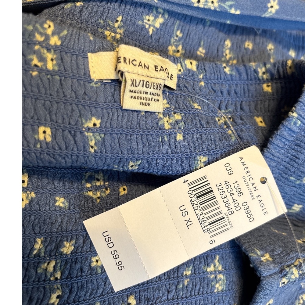NWT American Eagle Bella Smocked Jumpsuit Sz XL Blue Floral Cottagecore - Picture 5 of 7